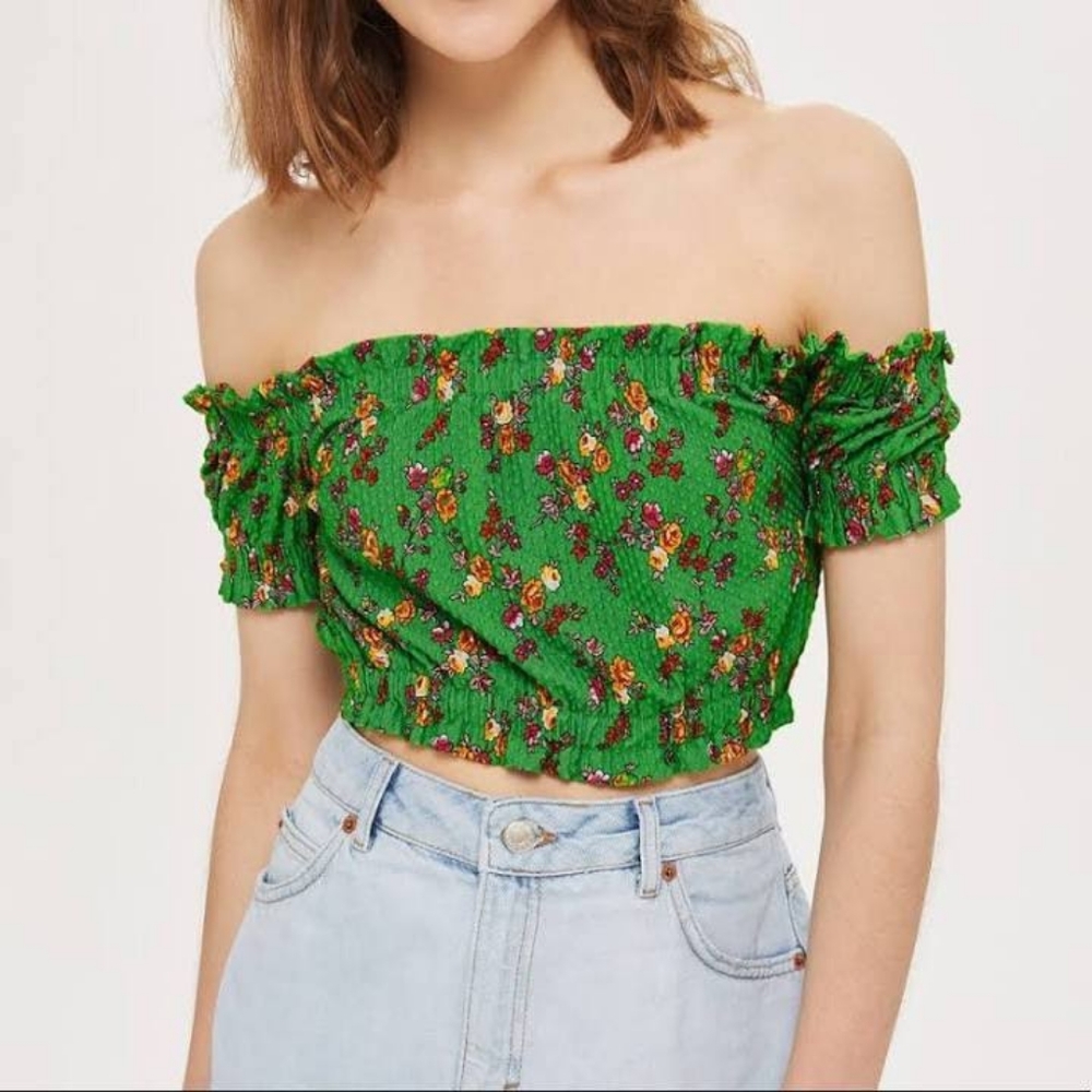 💚 Topshop Dainty Off The Shoulder Gypsy Crop Top